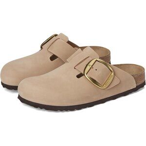 Birkenstock Shoes Boston Big Buckle Sandcastle Nubuck Leather Clogs